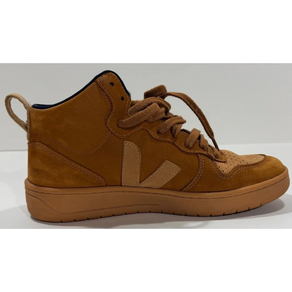 Veja V-15 High Top‎ Sneakers Camel Brown Nubuck Leather Womens Size 8 EUR 39